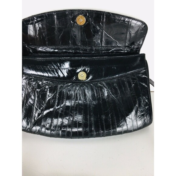 Vintage 70s Black Eel Skin Shoulder Envelope Clutch Bag Handbag Purse - Picture 4 of 6